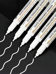 2 支白色永久性记号笔，防水防褪色，适合艺术、玻璃、陶瓷、木材、金属，非常适合涂鸦和创意项目，艺术和工艺品用品学校用品，返校 - 白色 - 查看 2