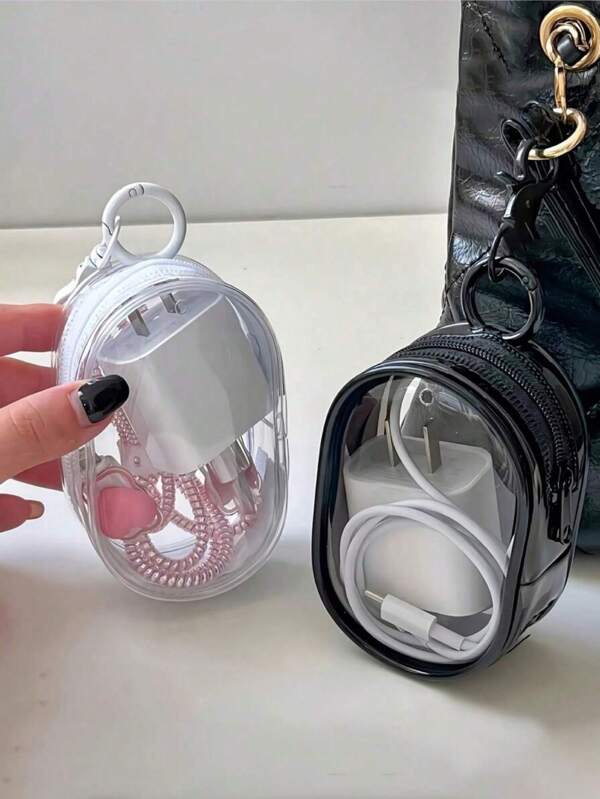 1pc Portable Mini Transparent Cable Clear Organizer Box - Holds Cables, Chargers, Earphones, Jewelry, Etc. - PVC Material, Data Cable Charger Charging Storage Box,Compact Keyring, Suitable For Travel And Outdoor Activities Back To School, Headphone Data Cable Classification Box, Headphone Storage Box