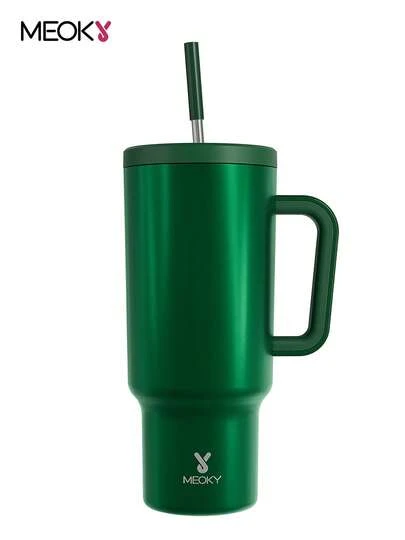 40oz Handled Vacuum Insulated Water Bottle, Leak-Proof Lid & Straw, Stainless Steel Travel Thermos Cup, Keeps Cold For 34hrs Or Hot For 10hrs (Matte Finish)