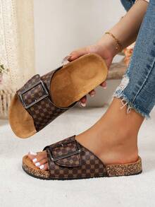 Damen Lässig Multifunktions Indoor/Outdoor Flache Sandalen mit verstellbarem Schnallenverschluss, dicker Sohle, atmungsaktiv und offene Zehenpartie