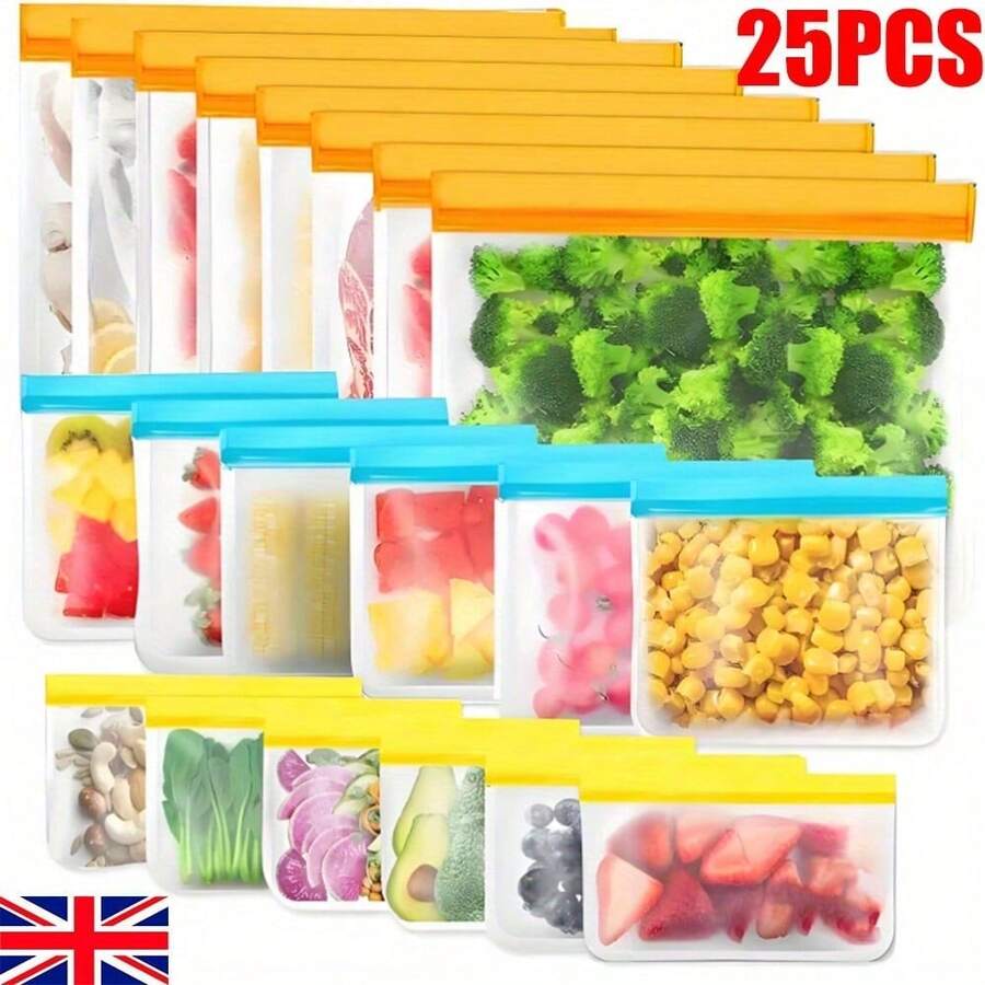 25PCS Reusable Thick Silicone Food Storage Bags Zip Lock Freezer Bag Leak Proof - multicoloured - View 1