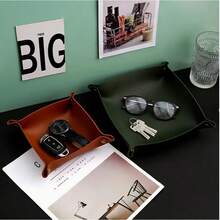 1 件优雅仿皮托盘收纳盒 - 开放式堆叠收纳盒，适用于桌面、钥匙、腕表、化妆品和珠宝 - 多用途矩形展示托盘，带纽扣封口，适用于客厅配件和零食，配件托盘 | 优雅收纳盒 | 金色装饰，珠宝托盘，珠宝托盘 - 均碼 - 查看 6