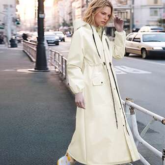 1pc Fashionable Breathable Adult Waterproof Long Raincoat, Outdoor Hiking Fishing Thickened Drawstring Slim Raincoat, Waterproof And Rainproof Lightweight Hooded Raincoat Summer Cooling,Beach,Travel