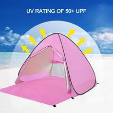 Automatic Pop-Up Beach Tent, Instant Portable, Quick Sun Protection, Suitable For Outdoor Camping, Beach Vacation, Use By 2-3 People, (Blue/Camouflage/Pink) - Hồng - Xem 1