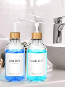 1pc 16oz Soap Dispenser Bottle With Rust-Proof Pump And Bamboo Lid, Kitchen Dish Soap Dispenser, Bathroom Shampoo/Body Wash Dispenser, Translucent Plastic Home Bathroom Decor Fall Decor Back To School