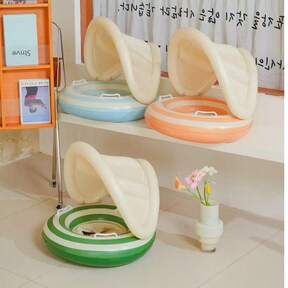 1 pièce Anneau de natation pour bébé rayé multicolore avec visière et poignées