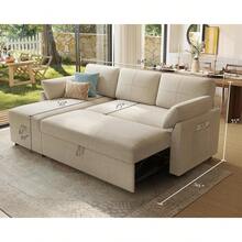 2 In 1 Sleeper Sofa Bed With Pull Out Couch And Storage Chaise, Comfy Living Room Sofa, Functional Sectional Couch Design – Beige Chenille Couch For Living Room, 84in X 59in X 39in - 米色 - 查看 3