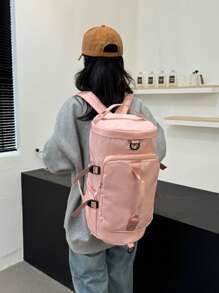 Spacious Solid Color Sports Backpack - Durable And Fashionable Travel Storage - Portable, Multifunctional And Unisex, Square Pattern Design, Suitable For Gym, Travel And Daily Use Bag For School School Accessories School Stuff