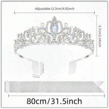 2pcs/Set Baroque Rhinestones Birthday Princess Queen Sash Ribbon Birthday Queen Crown Tiara Rhinestone Birthday Headbands Birthday Sash With Ribbon Pearl Pin Happy Birthday Crown And Sash Ribbon For Birthday Party Ball Decoration Bridal Tiara For 13th 16th 18th, 20th, 30th, 40th, 50th, And 60th 70th 80th Birthdays - Add A Touch Of Elegance To Your Party Decorations Party Supplies Ribbon