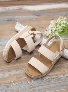 1 pereche de sandale bej pentru adolescente și fete tinere (alergătoare mari), sandale de plajă la modă cu vârf pătrat și talpă groasă, pantofi de vară confortabili și ușori pentru copii, potriviți pentru școală și purtare zilnică