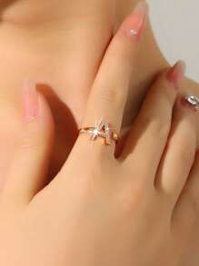1pc Minimalist 26 Alphabet Letter Design Copper Paved Zirconia Stone Open Ring, Suitable For Women, Best Gift For Family And Friends
