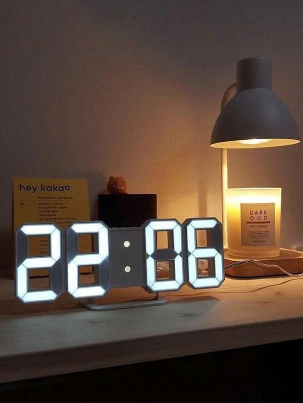 Orologio da parete digitale 3D novità - Moderno e semplice sveglia da scrivania, con display di data e temperatura, decorazione a luce LED interna, alimentazione cablata, senza batterie, con componenti elettronici - Perfetto per cucine, camere da letto, uffici e regalo ideale per festività e compleanni