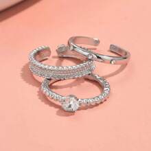 3 قطع/مجموعة خواتم بسيطة قابلة للتعديل مزخرفة بزركونيا مكعبة، هدية للنساء لأعياد الزفاف والذكرى والحفلات وعيد الحب وعيد الميلاد وعيد الشكر