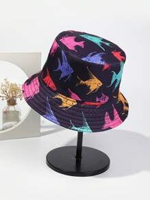 1pc Tropical Fish Printed Reversible Bucket Hat, Unisex Outdoor Beach Vacation Sun Hat Men's Sun Hat Summer Hat, Suitable For Summer Outdoor Activities Such As Hiking And Fishing