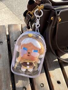 1 件带钥匙扣的趣味透明人物展示袋 - 盲盒便携盒、储物挂袋、钥匙扣袋配件、收藏品、防尘储物袋、悬挂展示盒、保护套、方便悬挂在背包上，是送给粉丝、朋友、派对礼物的理想礼物，可容纳化妆品、盲盒、小雕像、配饰（不含娃娃）