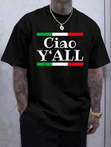 100% Cotton Ciao Y'All Funny Italian Flag Italy Roots T-Shirt - Black - View 1