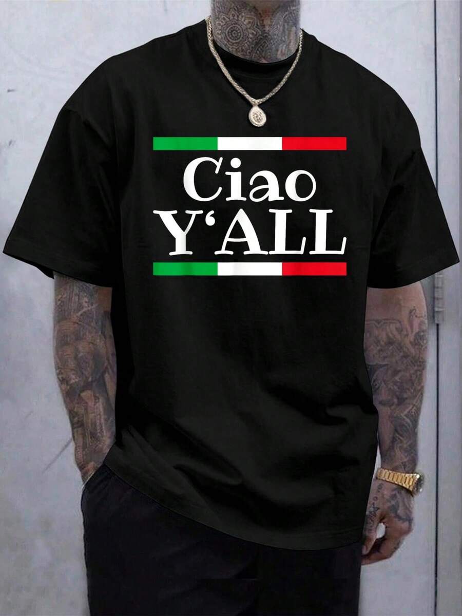 100% Cotton Ciao Y'All Funny Italian Flag Italy Roots T-Shirt - Black - View 1