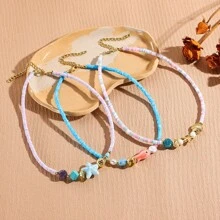 1 colar versátil de contas multicoloridas com estilo praiano e estrela do mar, conchas e elementos de peixe, ideal para mulheres, turistas, férias, viagens em ilhas, piqueniques, festivais de música de verão e festas na praia (cores e quantidades de contas aleatórias)