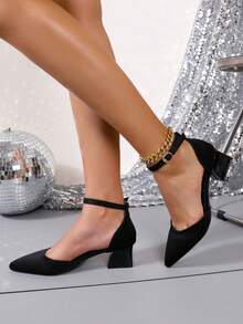 Fall/Winter 2025 Women's Summer New Fashion Black High Heel Shoes, Thick Heels, Pointed Toe Sandals, Mary Jane Closed Toe Wedge Heel Comfortable Sandals,Elegant,Women Pumps,Elegant - Black - View 3