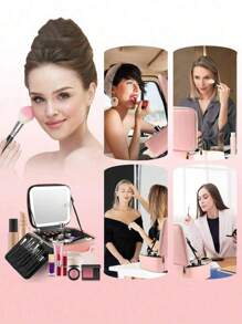 1 pezzo Borsa per il trucco da viaggio nera da 600mAh, con specchio, grande capacità, custodia per cosmetici da viaggio portatile con specchio a LED, perfetto per trucco, lampade, luci LED, luce notturna, illuminazione, accessori per la borsa da viaggio e la custodia per cosmetici.