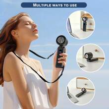 1pc Outdoor Portable High-Speed Handheld Fan With 3600mAh Battery, 100-Speed Adjustable, USB Rechargeable, Quiet And Fast Cooling, With Lanyard For Summer Travel/Camping