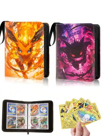 pokemon 4 Pocket Card Binder, 50 Pages 400 Pockets Trading Card Binder, PU Waterproof Card Folder, Card Collection Binder With Zipper, Portable Trading Card Album,Birthday Gifts,Back To School,School Supplies