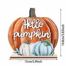 1 pièce Décoration pour table en bois à étages avec message "Hello Pumpkin" pour l'automne, décoration rustique d'automne, signe de récolte de citrouille pour la fête de l'action de grâce sur la table (sans le plateau)