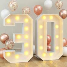 27.56/39.4 Inch Lighted KT Board Mosaic Numbers 0-9 Frame, Suitable For Wedding, Birthday, Graduation Ceremony DIY Assembly, Christmas, Easter, New Year Holiday Decoration (Bulb Components Included, Batteries And Hot Melt Gun Not Included) - White - View 3