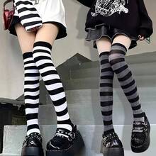 1 đôi Của phụ nữ Y2K Đen & Màu xám Sọc Vượt lên đầu gối Vớ , Thời trang Đường phố Phong cách Học viện - Nhiều màu - Xem 3