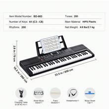 61 Key Digital Keyboard Piano, 200 Tones 200 Rhythms, Electric Portable Piano Keyboard Kit With 60 Demo Songs Built-In Dual Speakers Headphones, Piano Stickers For Beginners Learning - 200 Tones 200 Rhythms - View 7