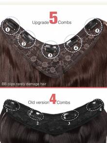 Long Wavy Synthetic Invisible Clip-In Hair Extensions - Brown - View 9