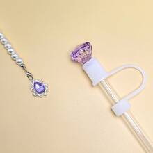 水钻吸管帽套装，1 顶水钻帽子和 1 条宝石项链，可重复使用的饮用吸管帽，兼容 30 和 40 盎司玻璃杯，防尘硅胶吸管帽，可重复使用的 10 毫米（0.4 英寸）吸管盖，DIY 派对装饰用品，杯子配件