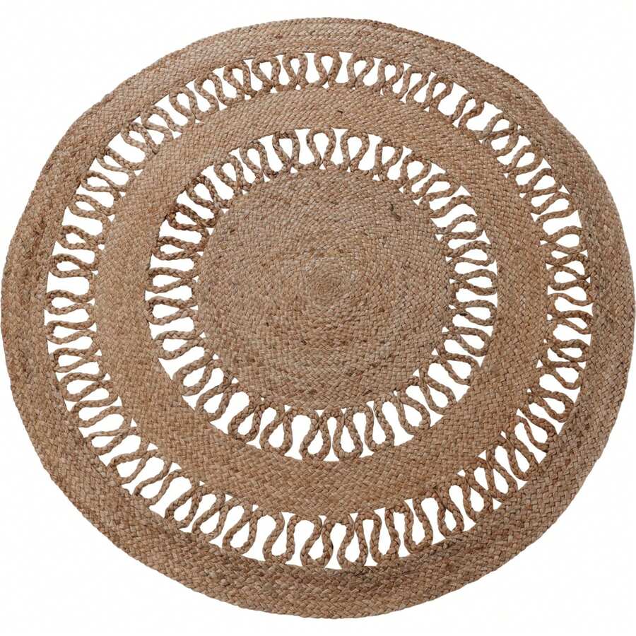 Well Home Round Braided Jute Rug With An Openwork Design. Free Shipping Within 24/72 Hours. - Beige - View 1