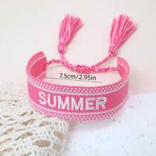 1 pièce Bracelet charm brodé vintage "ÉTÉ", bracelet d'amitié style bohème plage, convient pour la famille, les amis, les étudiants, les cadeaux de vacances, les fêtes de plage, les accessoires de voyage