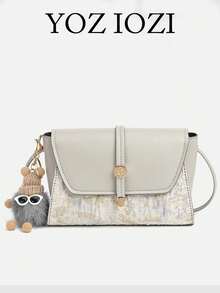 Bolso cuadrado pequeño con jacquard bordado, bolso de hombro versátil y de moda casual para ir y venir, bolso cruzado y debajo del brazo de diseño único para mujer