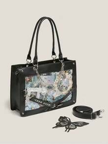 1 pieza Bolso de mujer de gran capacidad con decoración de cadena de mariposa estilo japonés, bolso gótico lolita con telaraña oscura, la mariposa es desmontable, bolso transparente con decoración de estilo lindo de chica, bolso punk, bolso de hombro de mujer estilo anime DIY, bolso de viaje, cartera de mujer, bolso de mujer, bolso cruzado de moda versátil de alta calidad, bolso Ita, adecuado para exhibir accesorios de anime, uso diario, escuela, fiesta, regalo - Multicolor - Ver 12