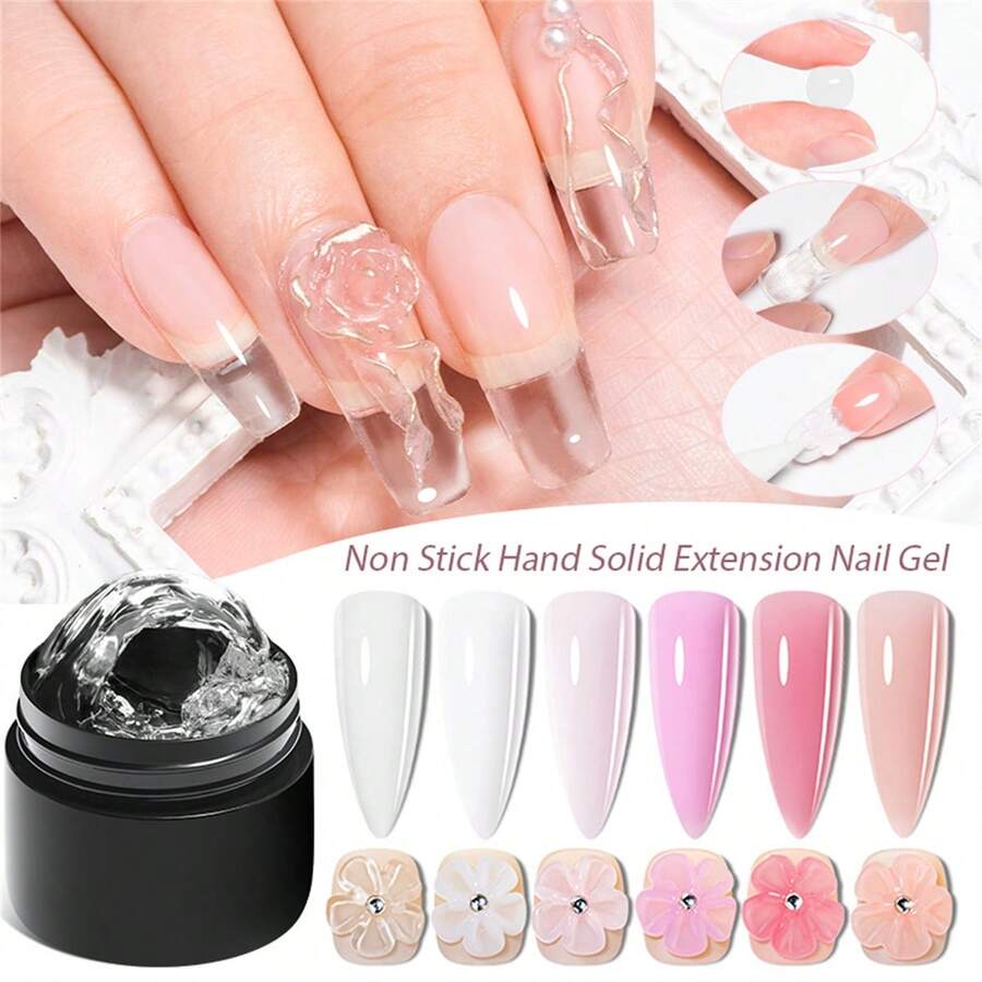 Mtssii 6pcs/Set 8ml Non-Stick Gel Nail Polish Kit, Suitable For 3D Nail Art, Solid Milky White & Jelly Pink Hard Gel, Can Be Used For Fake Nails Carving, Floral Nail Art, Acrylic Gel Nail Polish, Rhinestone Gel, Easy To Operate, Suitable For Home And Nail Salon Use