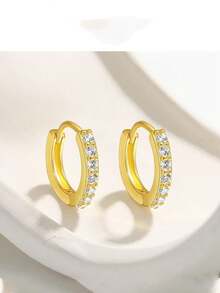925 Sterling Silver Zirconia Studded Hoop Earrings, Simple & Hypoallergenic, Suitable For Men & Women - Silver - View 8