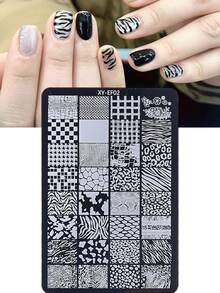 1/2/3pcs Animal Print Pattern French Nail Art Stamping Plate Leopard Snake Zebra Stripes Summer Nail Stamp Template Stencil Grid Print Geometry Stainless Steel Reusable Manicure Tools DIY Salon Nail Supplies - Silver - View 5