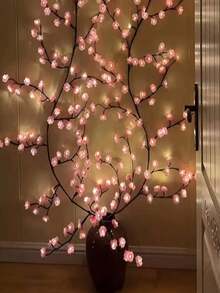 96LED Cherry Blossom Branch Vine Light, USB Powered, 8 Modes, Outdoor Decoration For Festivals And Parties Such As New Year's Day, Valentine's Day, Easter, Thanksgiving, Etc - USB Pink and Blue Cherry Blossom Lamp - View 6