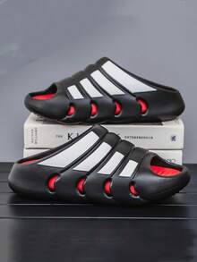 Unisex-Schlüpfpantoffeln - Weiche EVA rutschfeste Innen-/Außenhauspantoffeln, leicht gepolstert für Komfort in allen Jahreszeiten, mit gestreiftem Design, abriebfest und rutschfest