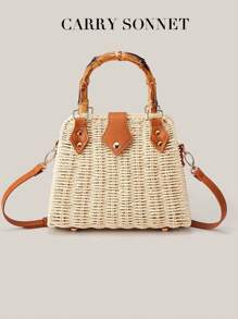 Bolso cruzado para mujer, bolso de playa trenzado de paja 2025, bolsos hechos a mano de verano, bolso de mimbre y ratán, accesorios de vacaciones, 1 pieza de bolso de mano y cruzado tejido de paja, esenciales de vacaciones, esenciales de viaje