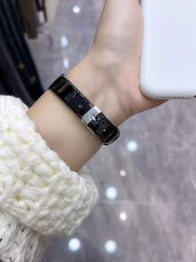 1 pieza Reloj de cuarzo de moda rectangular simple para mujer con correa negra, marrón o verde