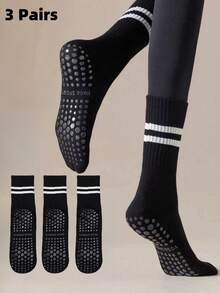 3 Pairs Pilates Non-Slip Socks, Women's Pilates Non-Slip Socks, Pilates Sticky Socks, Yoga Barrel Socks With Grip, Black White Pink Sports