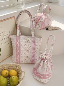 1 Túi đeo vai nữ họa tiết hoa chần bông Túi tote đa năng Túi tote nhỏ Ví đựng tiền xu Bộ túi xách nơ và hoa Túi trang điểm mini Túi đựng băng vệ sinh Túi đựng băng vệ sinh Túi đeo vai vải canvas dung tích lớn dùng khi đi du lịch và đi học, Dành cho phụ nữ và trẻ em gái, Túi nơ dễ thương dành cho phụ nữ - Nhiều màu - Xem 3