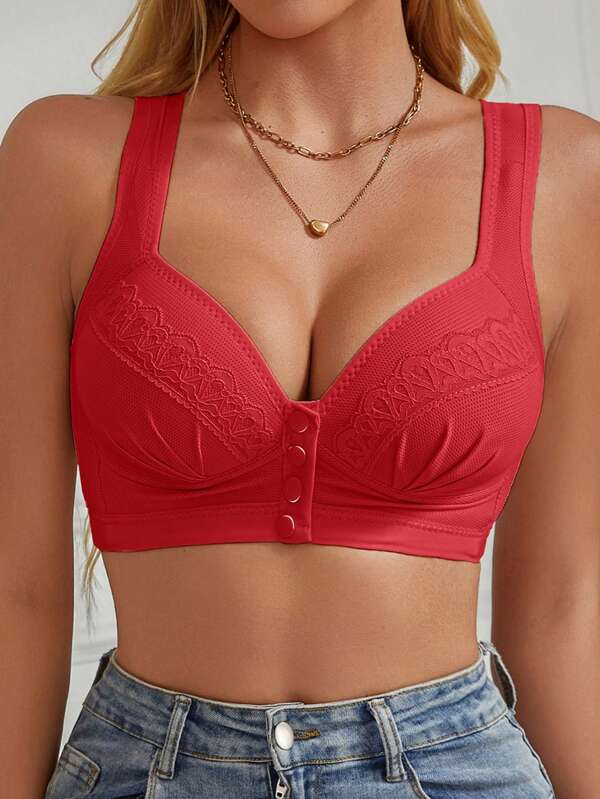 Women's EssElegance Lace Back Hook Adjustable Padded Wireless Comfortable Bra