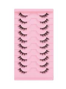 10 perechi de gene cu jumătate de gene cu bandă transparentă ochi de pisică gene false scurte, moi, 3d, de nurcă artificială, machiaj natural moale