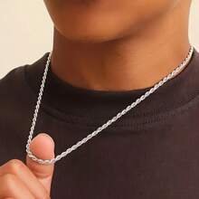 1 pieza Collar de cuerda trenzada de moda para hombres - Acero inoxidable - Fiesta, vacaciones, regalo - Accesorio versátil para uso diario - Plateado - Ver 1