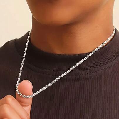 1 pieza Collar de cuerda trenzada de moda para hombres - Acero inoxidable - Fiesta, vacaciones, regalo - Accesorio versátil para uso diario