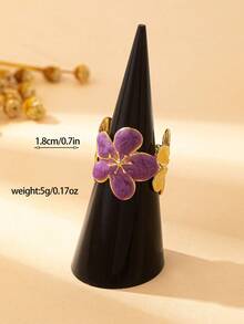 1pc Women's Fashion Elegant Enamel Floral Ring, Suitable For Parties, Gatherings, Evenings, Outings - Available In Magenta/White/Purple - Ring - View 6